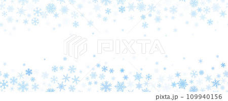 Snowflakes vector background. Winter holiday decor with blue crystal elements. Graphic icy frame isolated on white backdrop. 109940156