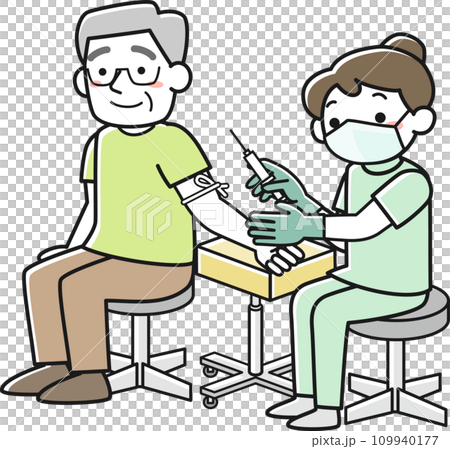 A female nurse drawing blood with a senior man A female nurse drawing blood with a senior man 109940177
