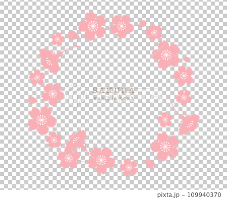 Simple cherry blossom flower illustration frame vector white background spring circular arrangement Simple cherry blossom flower illustration frame vector white background spring circular arrangement 109940370