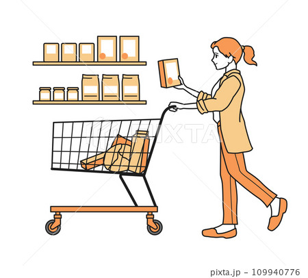 カートを押して買い物をする女性 109940776