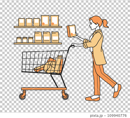 カートを押して買い物をする女性 109940776