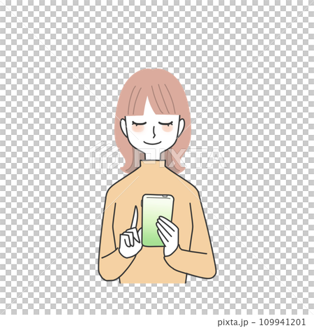 看智能手機和微笑的婦女 看智能手機和微笑的婦女 109941201