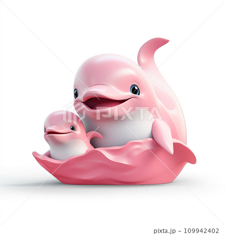 Pink cute dolphin on white background. Pink cute dolphin on white background. 109942402
