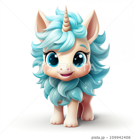 Cute young unicorn on white background. Cute young unicorn on white background. 109942406
