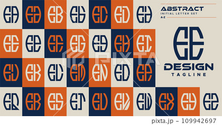 Set of simple abstract curve shape letter E EE logo design 109942697