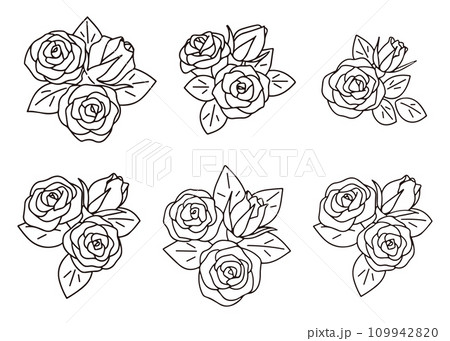 手書きのバラのアイコンセット　線画　ベクター 109942820