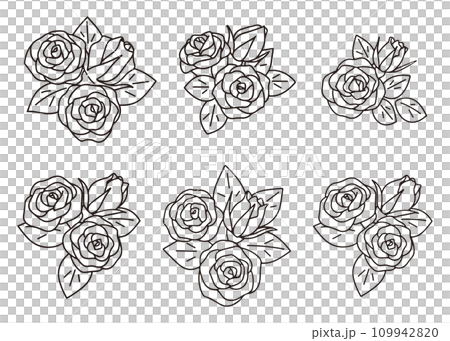Hand drawn rose icon set line drawing vector 109942820