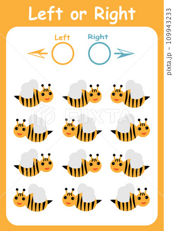 Left and right. Directions for children. Logic game. Orientation in space. Study sheet. Left and right. Directions for children. Logic game. Orientation in space. Study sheet. 109943233