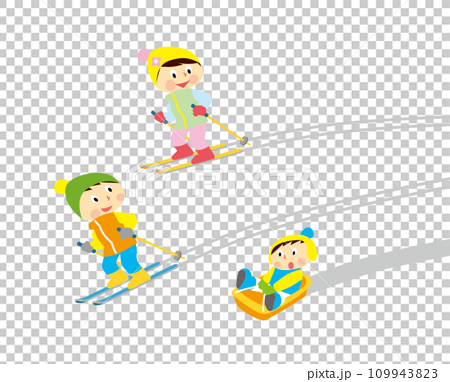 スキーやソリをする子ども 109943823