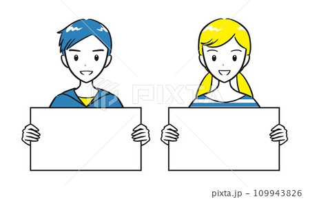 ホワイトボードを持つ小学生の男子女子セット（シンプル） 109943826