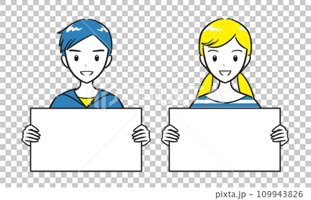 ホワイトボードを持つ小学生の男子女子セット（シンプル） 109943826