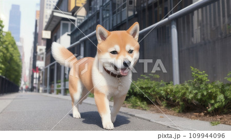 街を散歩する芝犬 109944096