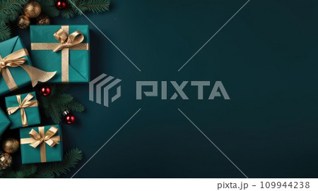 AI-generated content. New Year banner with Christmas gift boxes and golden decorations. comeliness AI-generated content. New Year banner with Christmas gift boxes and golden decorations. comeliness 109944238