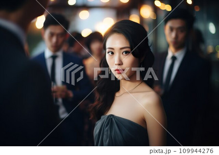 パーティー会場でドレス姿の女性01 109944276