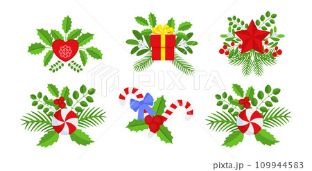 Christmas wreath design element set. Spruce evergreen branch 109944583