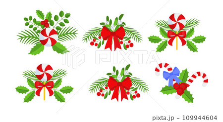 Christmas wreath design element set. Spruce evergreen branch 109944604