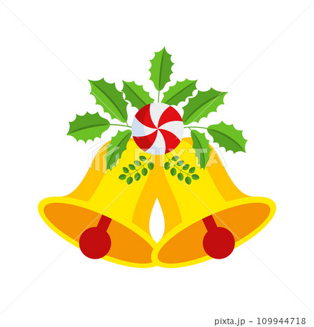 Two Christmas bells with lollipop and floral garland. Door wreath design element. 109944718