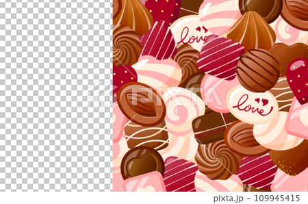 Valentine's Day frame with Valentine chocolate inspired background and copy space on the left side 109945415