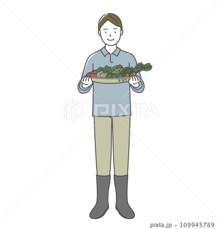 籠いっぱいの野菜を持った男性 籠いっぱいの野菜を持った男性 109945789