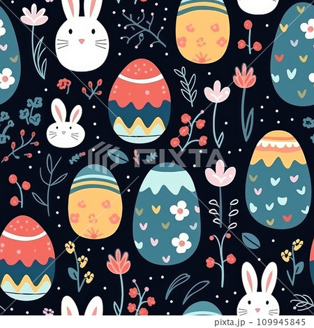 Easter egg seamless pattern with cute cartoon...のイラスト素材 [109945845] - PIXTA