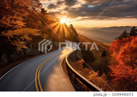 Autumn road trip. Highway in beautiful autumn landscape created with Generative AI technology 109946055