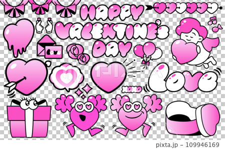A pop and cute illustration set that is easy to use for Valentine's Day, such as hearts, presents, ribbons, balloons, etc. A pop and cute illustration set that is easy to use for Valentine's Day, such as hearts, presents, ribbons, balloons, etc. 109946169