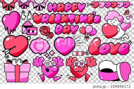 A pop and cute illustration set that is easy to use for Valentine's Day, such as hearts, presents, ribbons, balloons, etc. A pop and cute illustration set that is easy to use for Valentine's Day, such as hearts, presents, ribbons, balloons, etc. 109946172