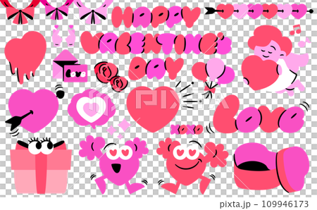 一組流行且扁平化的可愛插圖,以情人節為主題,包括心形、禮物和絲帶。 一組流行且扁平化的可愛插圖,以情人節為主題,包括心形、禮物和絲帶。 109946173