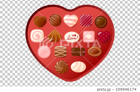 情人節巧克力禮物和禮品的插圖,排列在心形盒子中,非常適合情人節 情人節巧克力禮物和禮品的插圖,排列在心形盒子中,非常適合情人節 109946174