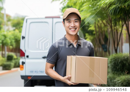 段ボール箱を持つ男性配達員07 109946548