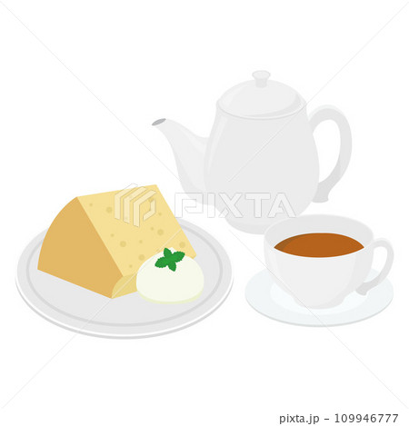 シフォンケーキと紅茶のイラスト シフォンケーキと紅茶のイラスト 109946777