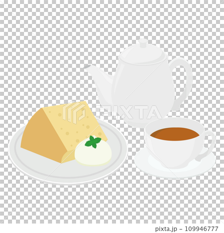 シフォンケーキと紅茶のイラスト シフォンケーキと紅茶のイラスト 109946777