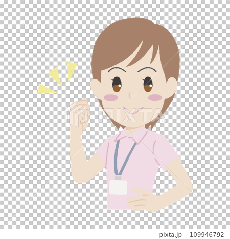 A young woman in a polo shirt doing a hand-drawn fist pose 109946792