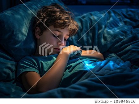 Sleeping Boy in Blue Shirt, AI Generated 109946816