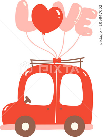 Valentine Car Delight. Cute Kawaii Cartoon in Red and Pink . Valentine Car Delight. Cute Kawaii Cartoon in Red and Pink . 109947002
