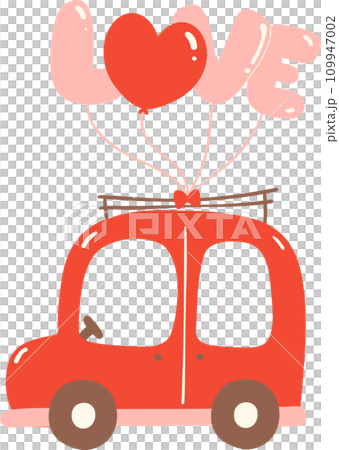 Valentine Car Delight. Cute Kawaii Cartoon in Red and Pink . Valentine Car Delight. Cute Kawaii Cartoon in Red and Pink . 109947002