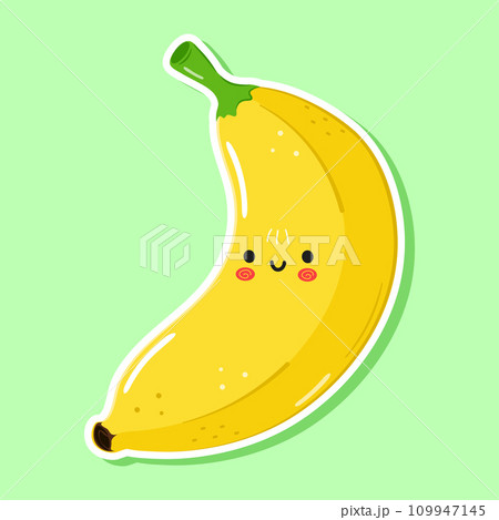 Sticker Banana character. Vector hand drawn cartoon kawaii character illustration icon. Isolated on green background. Banana character concept Sticker Banana character. Vector hand drawn cartoon kawaii character illustration icon. Isolated on green background. Banana character concept 109947145