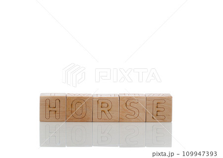 Wooden cubes with letters horse on a white background Wooden cubes with letters horse on a white background 109947393