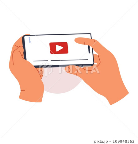 hands holding phone. Scrolling smartphone, app mail, application photo. cellphone camera. Flat vector illustration 109948362