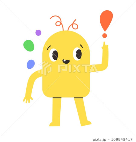 Playful shapes and figures, blending abstract designs with cartoon faces. Collection for children, showcasing fun elements and cute monsters. Flat vector illustration isolated on white background. 109948417