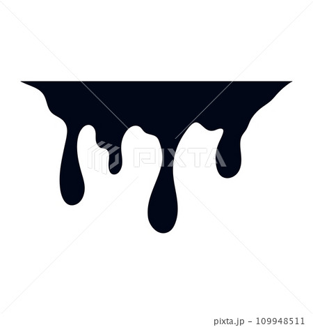 Black melt drips. Current paint or blood drop, oil flow, liquid caramel, ink, chocolate sauce splash. Vector illustration 109948511
