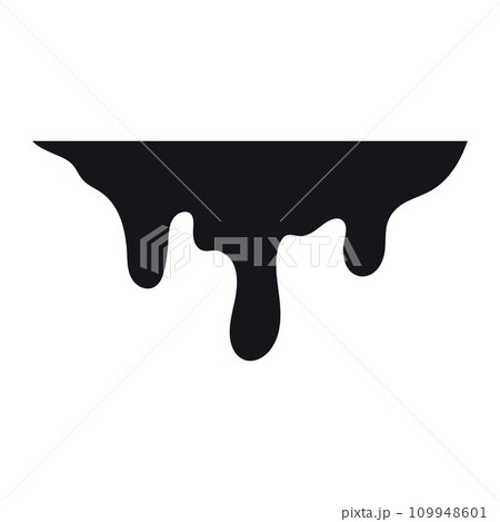 Black melt drips. Current paint or blood drop, oil flow, liquid caramel, ink, chocolate sauce splash. Vector illustration 109948601