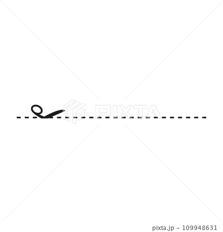 Cut line icon with scissor, cut here guidance, scissors and dash. Coupon mark and symbol for cropping, signifying voucher. Flat vector illustrations isolated in background. 109948631