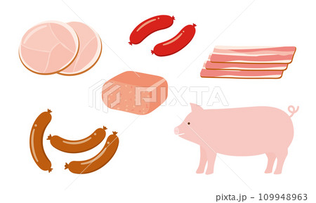 豚肉を使用した加工肉のイラストセット 109948963