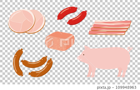 使用豬肉加工肉類的插圖集 使用豬肉加工肉類的插圖集 109948963