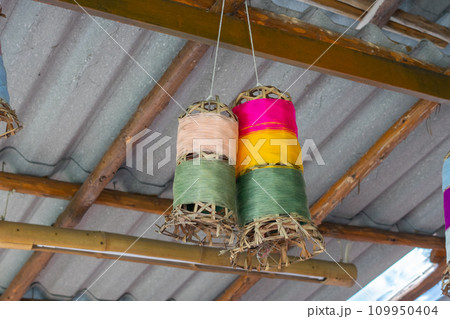 Stack of colorful silk rolls Stack of colorful silk rolls 109950404