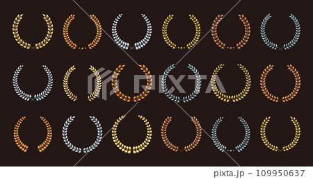 様々なデザインの月桂冠のベクターランキング素材セット/グラデーション・黒背景 様々なデザインの月桂冠のベクターランキング素材セット/グラデーション・黒背景 109950637