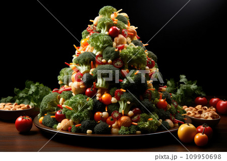 Creative christmas tree made from vegetables on a platter 109950698