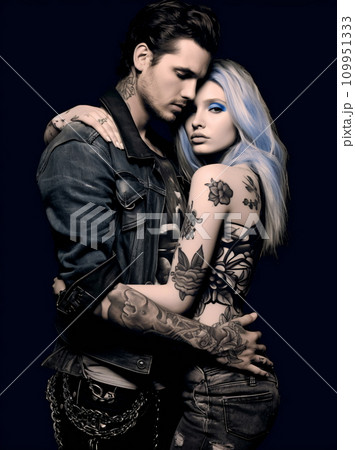 Tattooed Couple pose for a trendy lifestyle poster, AI Generated 109951333