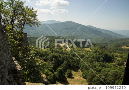 Beautiful typical view of the mountains and valley. The monastery of St. Francis. Tuscany, Italy. High quality photo 109952230
